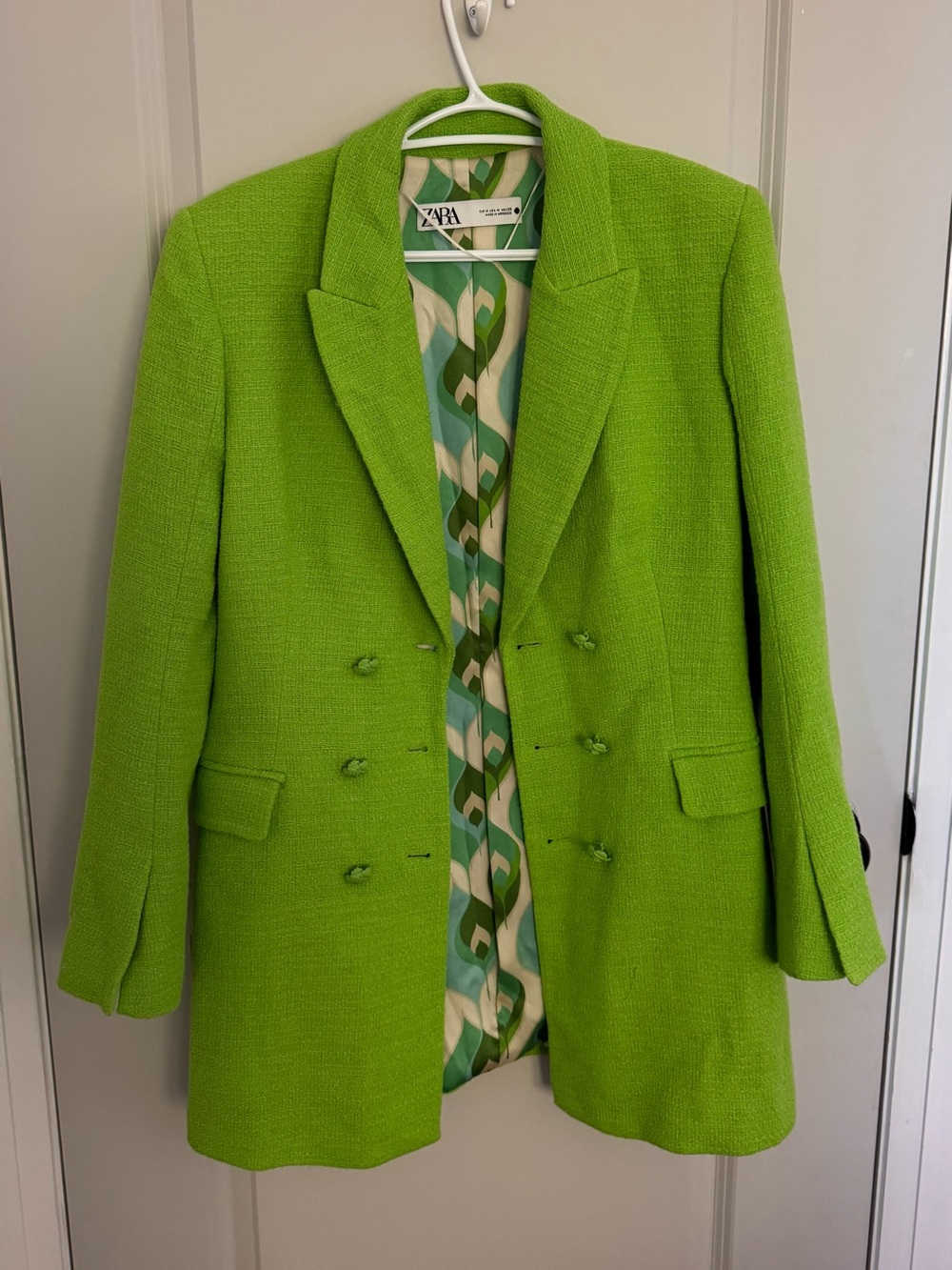 Zara Neon Lime Double-Breasted Long Blazer